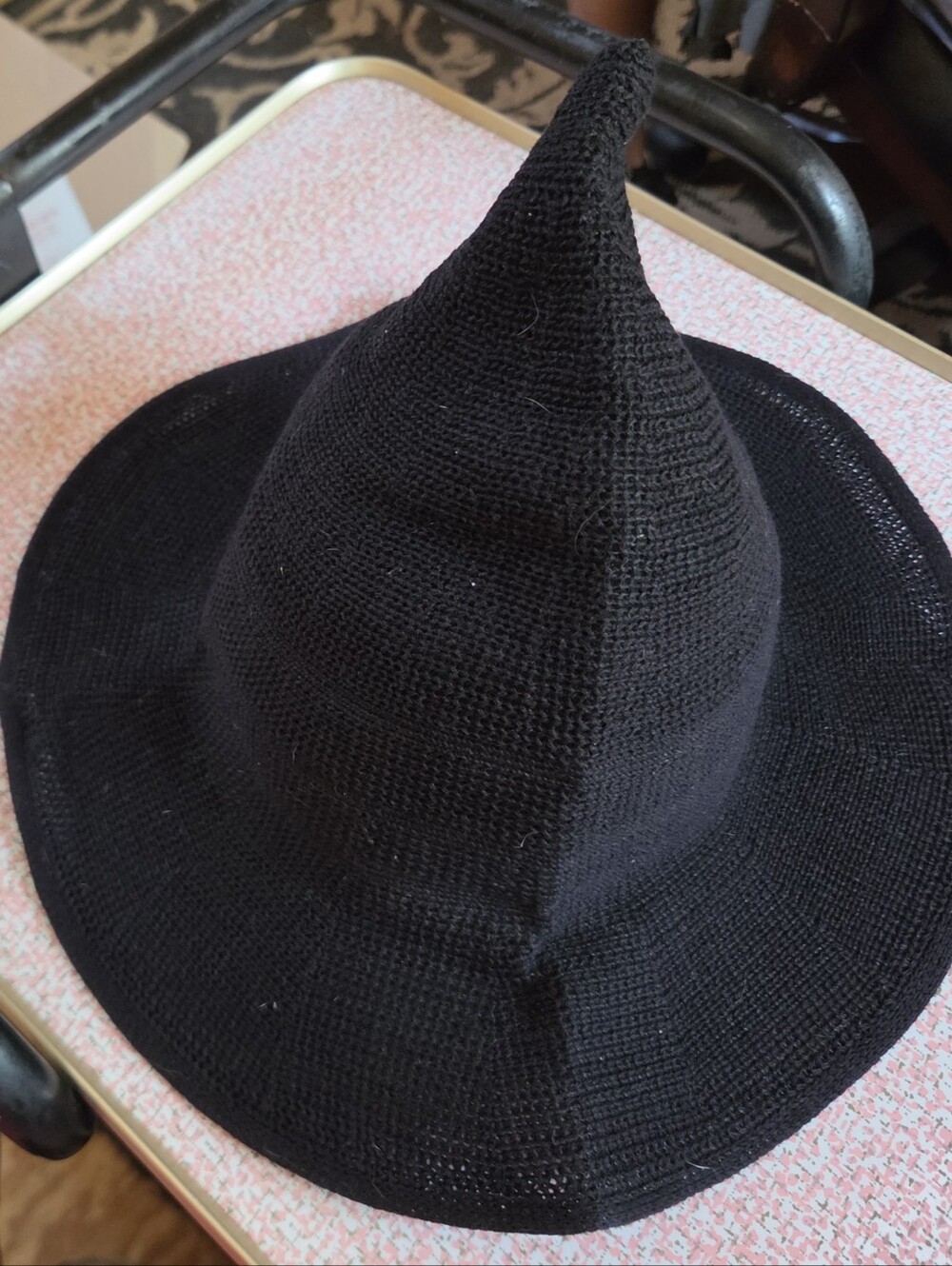 Damsel In This Dress Black Knit Witch Hat Pointed Slouch Brimmed Pixie Ren Faire